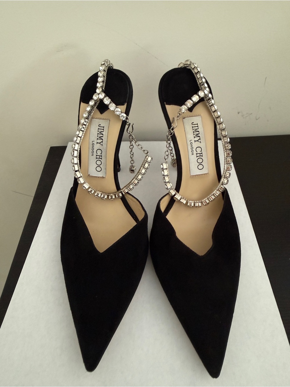 $1295 Jimmy Choo Saeda 100 Suede Pumps With Crystal Embellishment - Sz 39